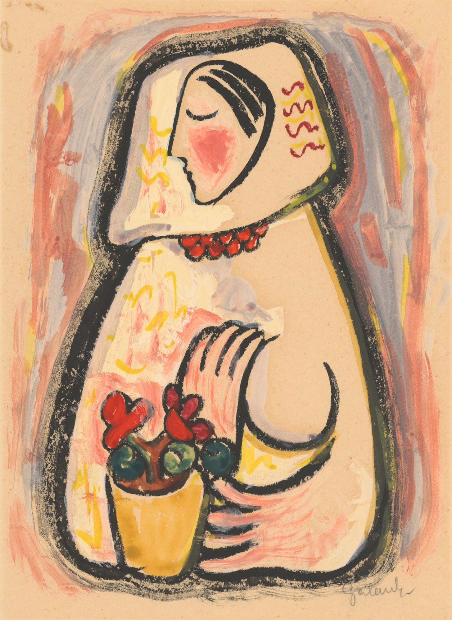 Girl with a basket of flowers (1937-1938) by Mikuláš Galanda (Slovak, 1895 – 1938)