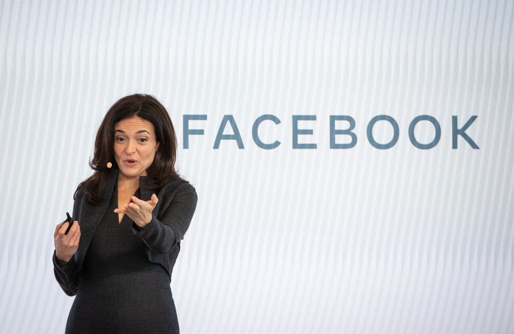 Sheryl Sandberg speaks during a press conference in London on January 21, 2020. (Dominic Lipinski / Getty Images)
