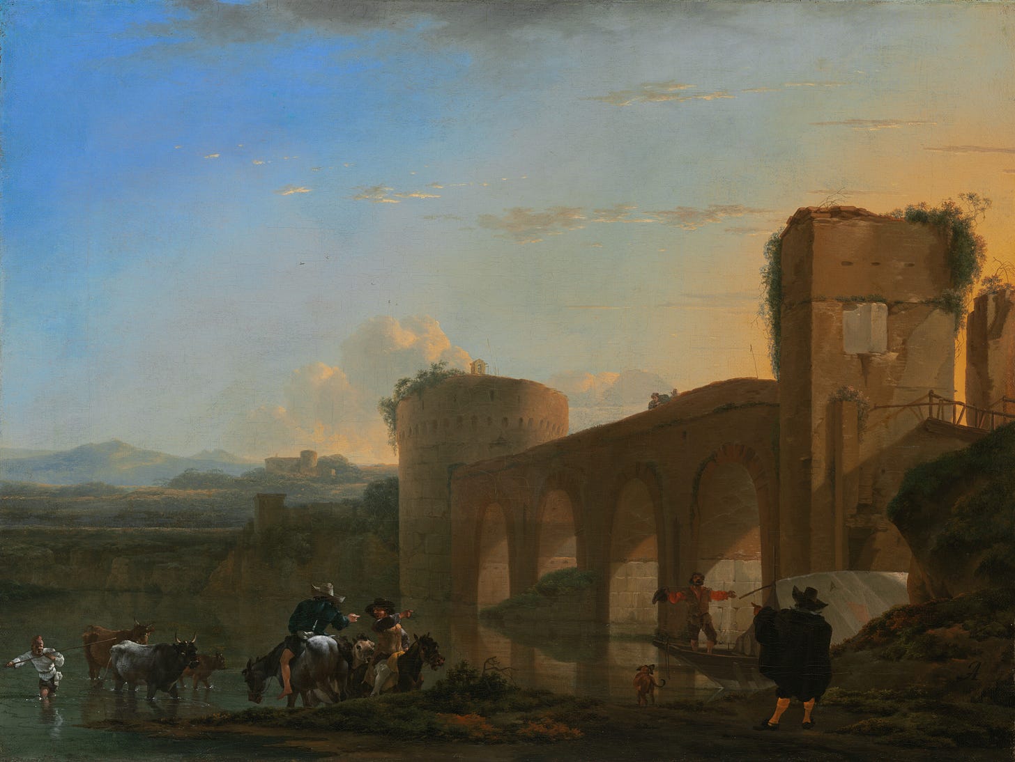 The Tiber River with the Ponte Molle at Sunset, c. 1650 by Jan Asselijn
