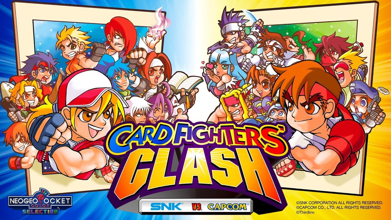 A banner image depicting the box art for both versions of SNK vs. Capcom: Card Fighters' Clash, now combined into one game.