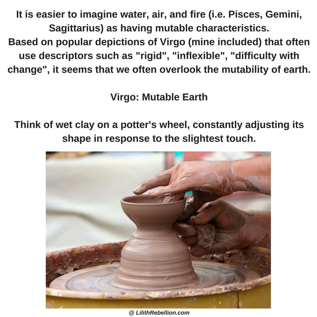Mutable Earth as wet clay on a potter's wheel - words and image.