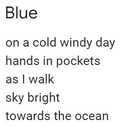 blue on a cold windy day hands in pockets as I walk sky bright towards the ocean