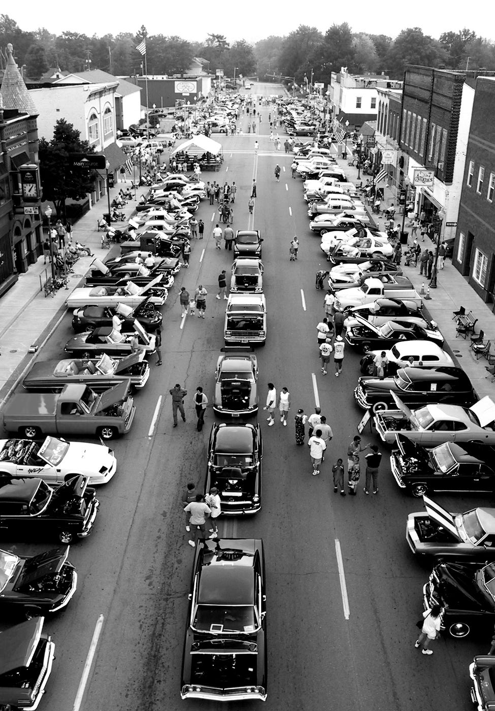 Classic cars line Knightstown’s Main Street during the Cars of Summer Car Show, which drew hundreds of cars and thousands of people. 