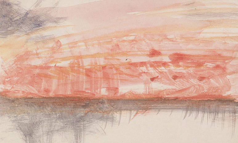 Sketchbook page by Turner, appearing to show an abstract view of a sunset/sunrise over a horizon.