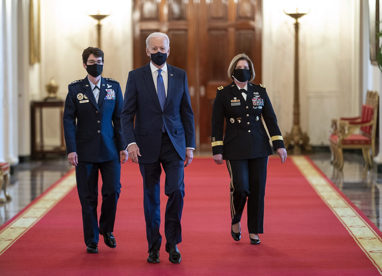 Joe Biden arrives with General Jacqueline Van Ovost and Lieutenant General Laura Richardson during an International...