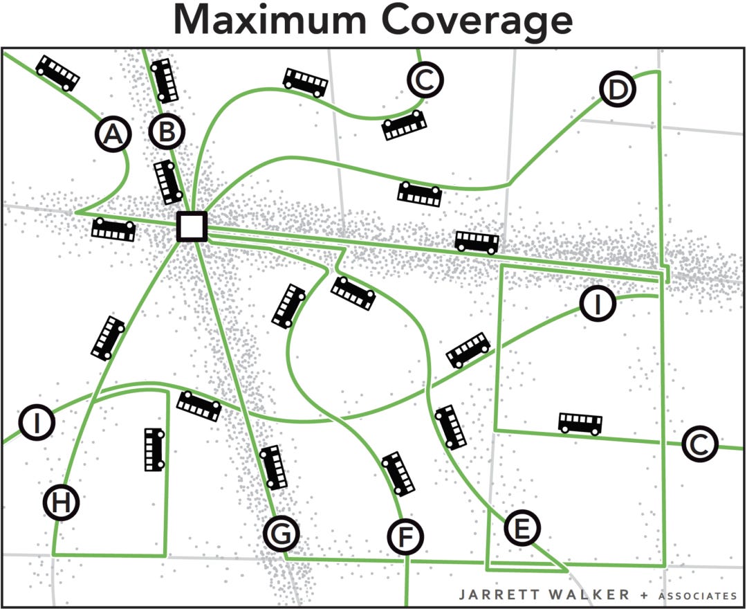 image depicting maximum coverage with many lines and less-frequent buses