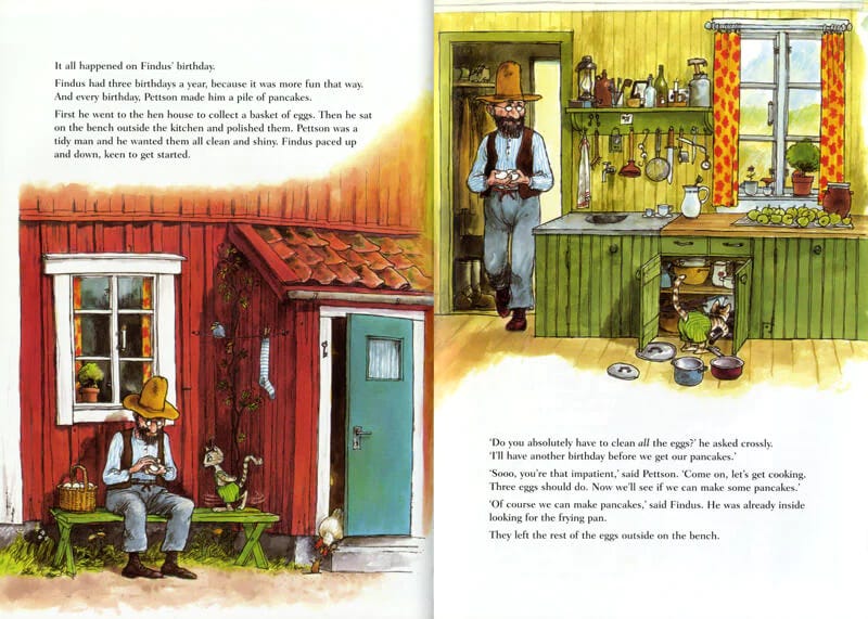 Modern scandinavian children's story about an old man and his cat Findus