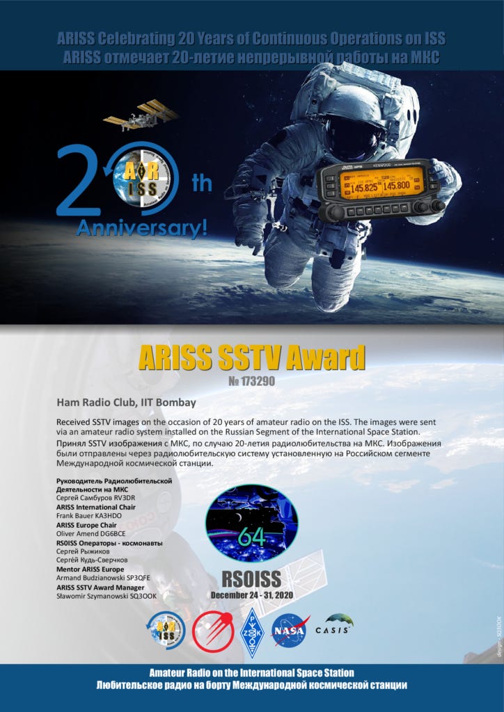 ARISS SSTV Award HRC-IITB