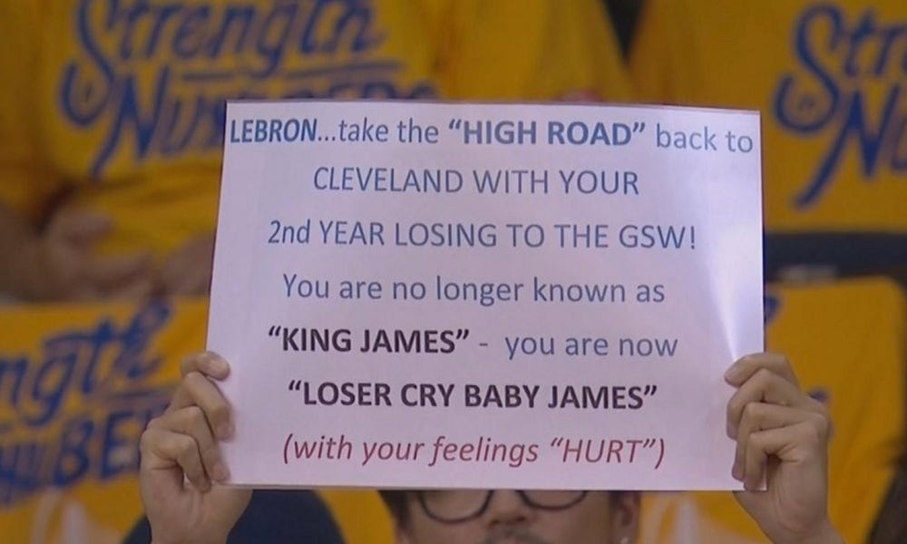 Image result for warriors fans lebron high road"