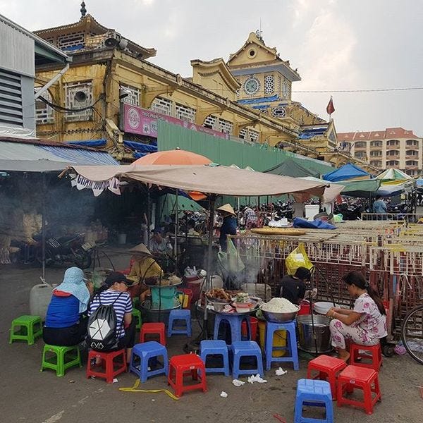 The Binh Tay Market is getting a renovation, but the show must go on. There are temporary market sheds across the road, and of course street life goes on around it.