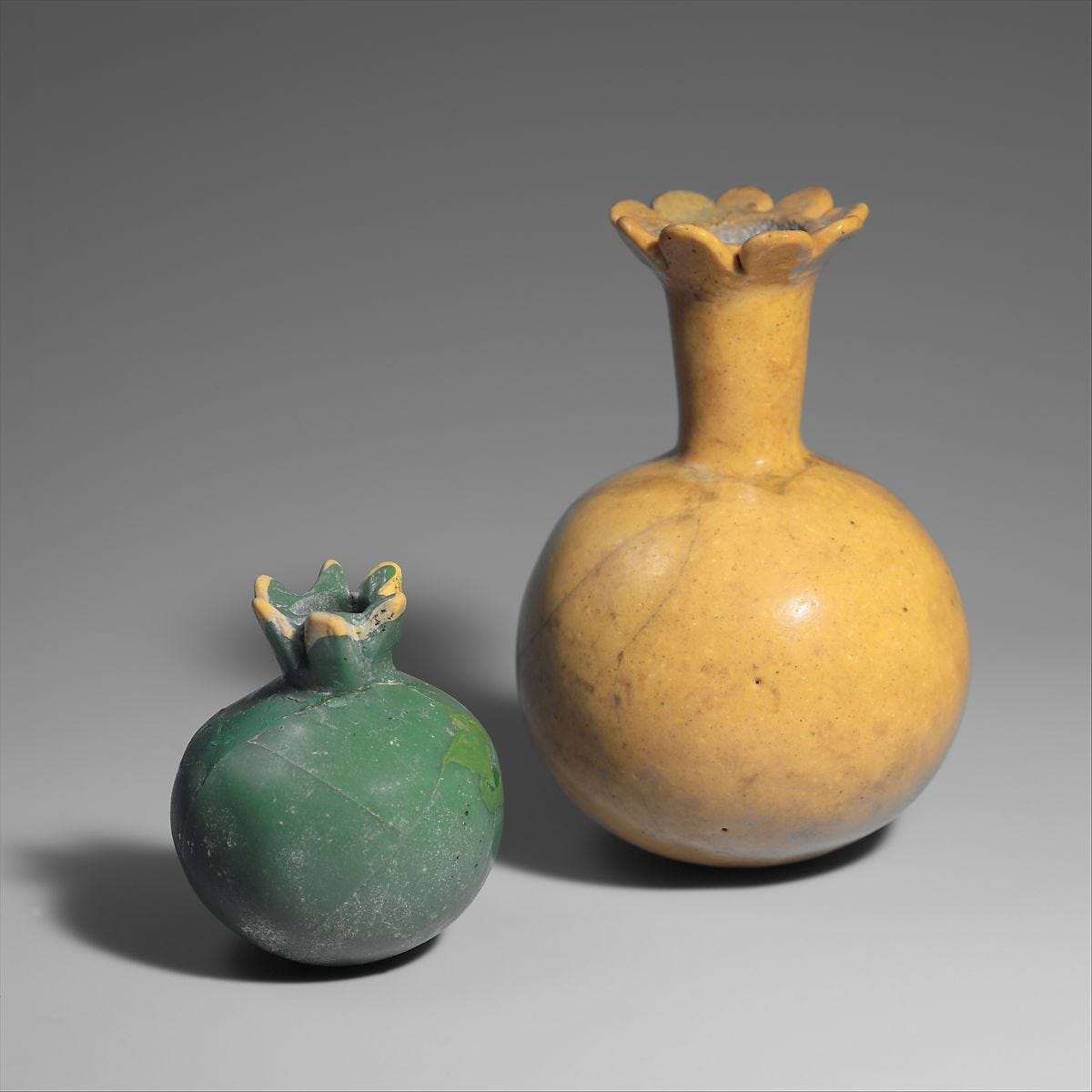 Two Bottles in the Form of Pomegranates, Glass, opaque 