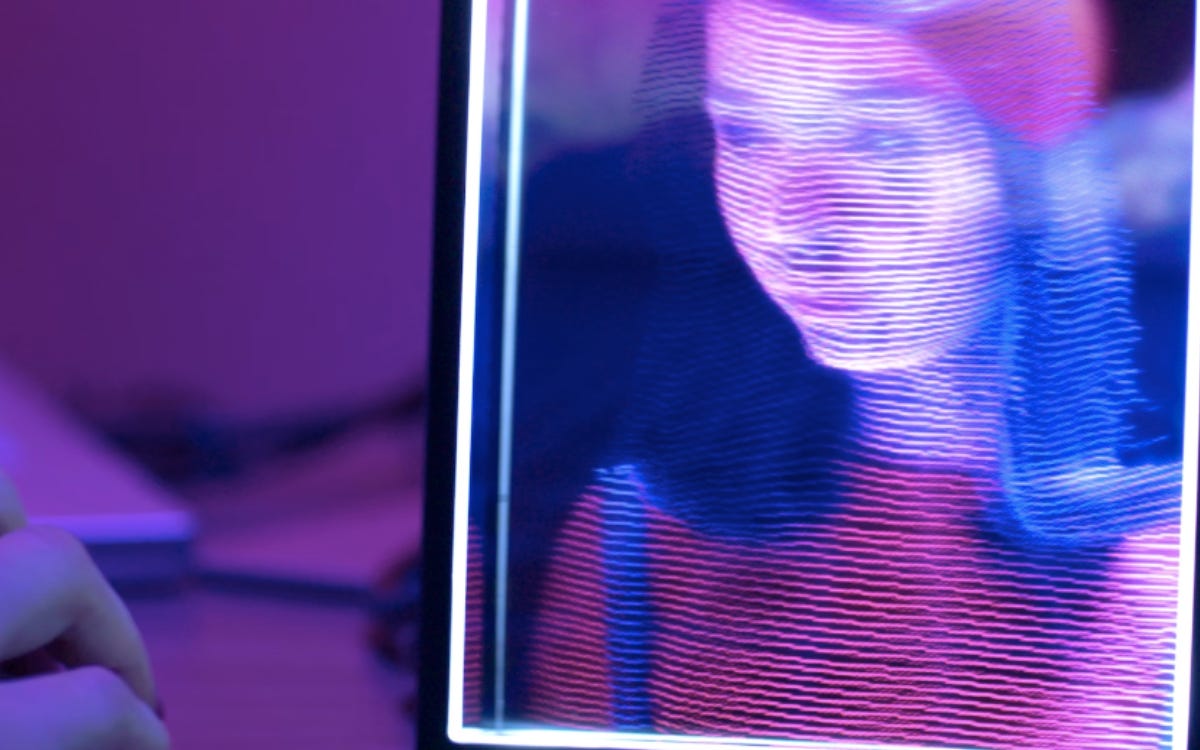 Hologram-like figure on a screen