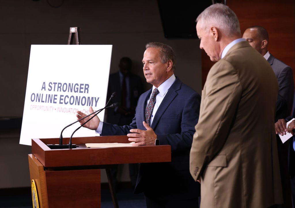 Rep. David Cicilline (D-RI) outlines bipartisan legislation aimed at regulating platforms this month in Washington, DC. (Win McNamee / Getty Images) Rep. David Cicilline (D-RI) outlines bipartisan legislation aimed at regulating platforms this month in Washington, DC. (Win McNamee / Getty Images)