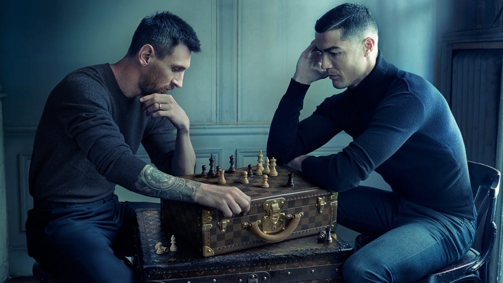 Lionel Messi and Cristiano Ronaldo in the Louis Vuitton brand campaign