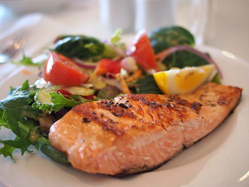 Salmon, Fish, Seafood, Veggies, Salad, Meal, Dish