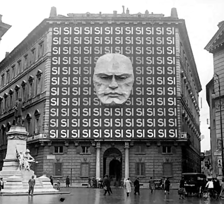 The Palazzo Braschi with Mussolini and "SI" facade.