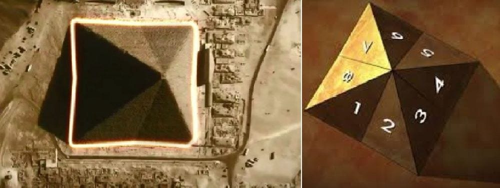 In the correct light, the Great Pyramid at Giza clearly has eight sides.
