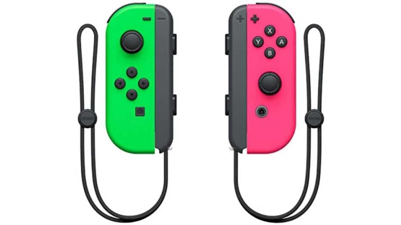 Neon Green and Pink Joy-Con controllers