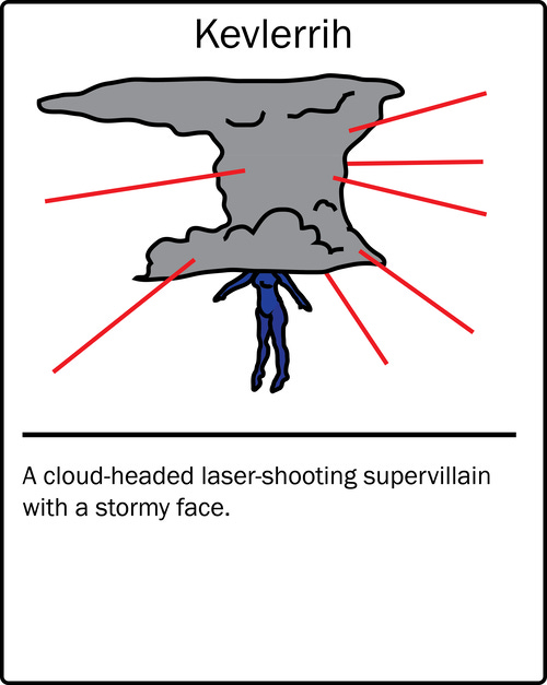 Kevlerrih – a cloud-headed laser-shooting supervillain with a stormy face. He is the enemy of Kevlerrih2, a similarly named character who is also in this list.
