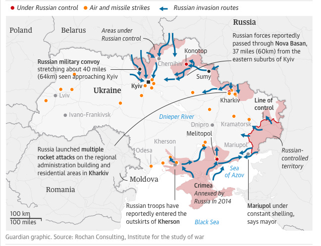 A map of Ukraine showing areas "under Russian control" in red.