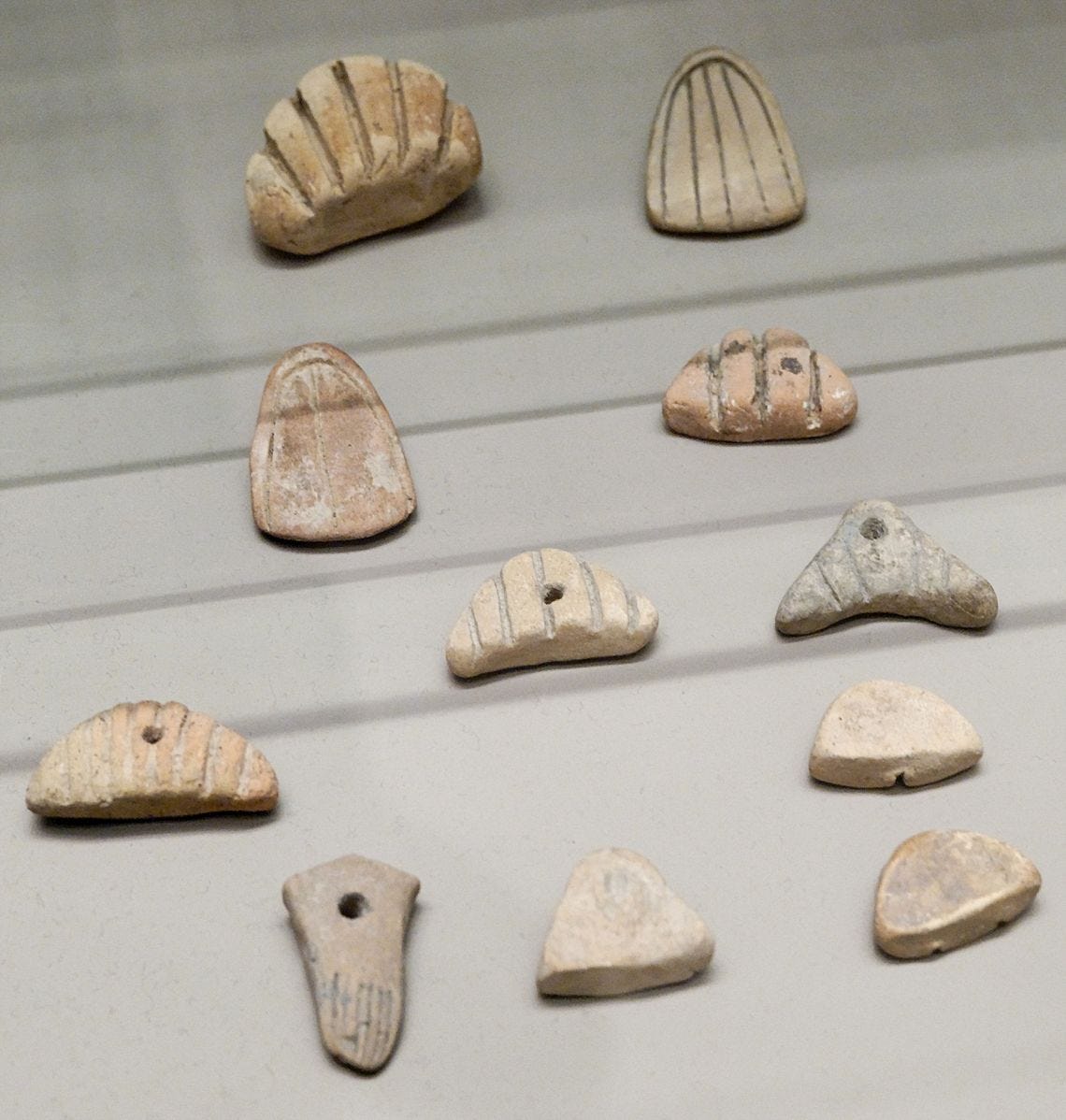 clay tokens on museum display