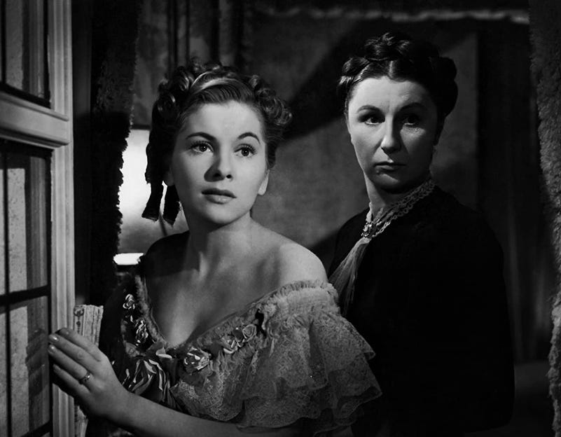 Joan Fontaine and Judith Anderson in Hitchcock's "Rebecca" (1940)