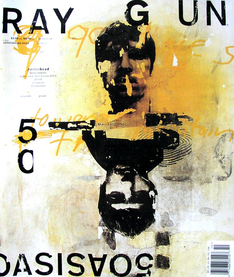 Edição 50 da Ray Gun, revista de música e estilo, de David Carson.