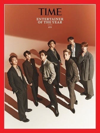 Time magazine's 2020 Entertainer of the Year cover featuring BTS.