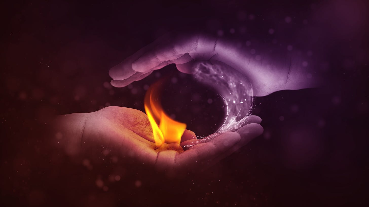 Image of fire and water in hand