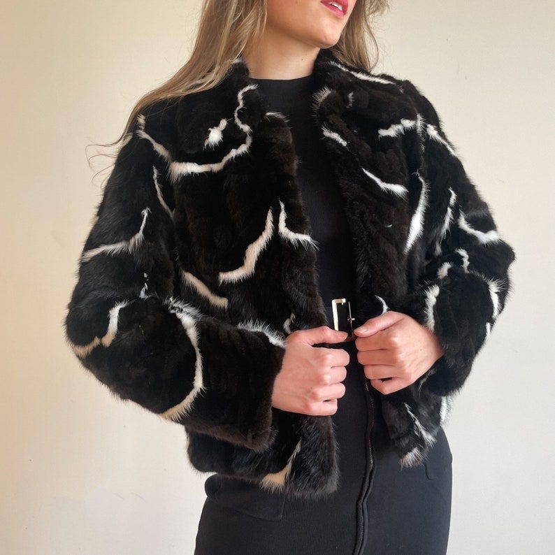70s Fur Coat Black White Exotic Fur Coat Skunk Collared Winter image 1