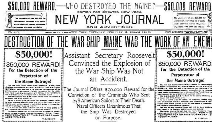 Part of the front page of the New York Journal, Feb 17th 1898: fake news which helped start a war Part of the front page of the New York Journal, Feb 17th 1898: fake news which helped start a war