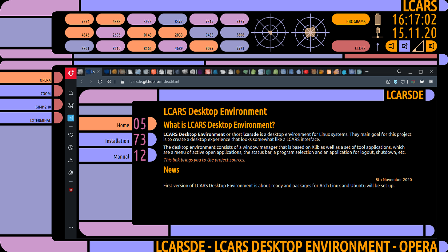 Overview screenshot of lcarsde