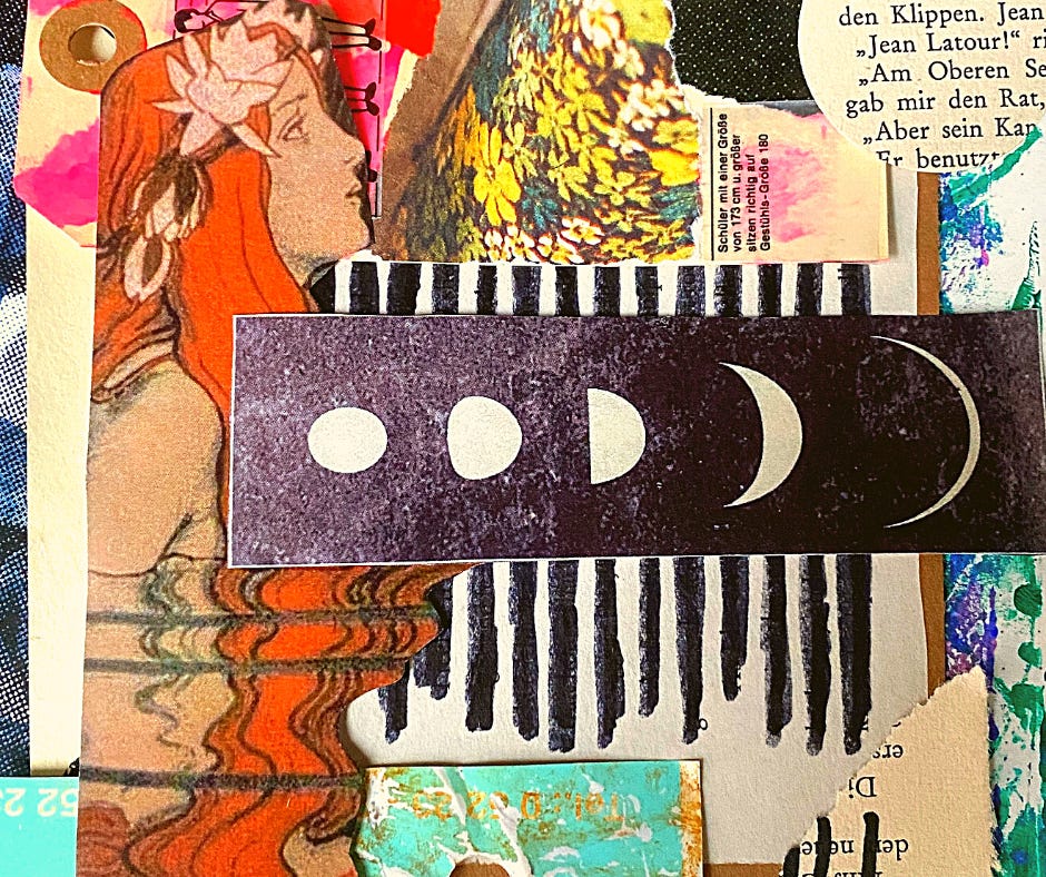 a moon-themed handmade collage artwork