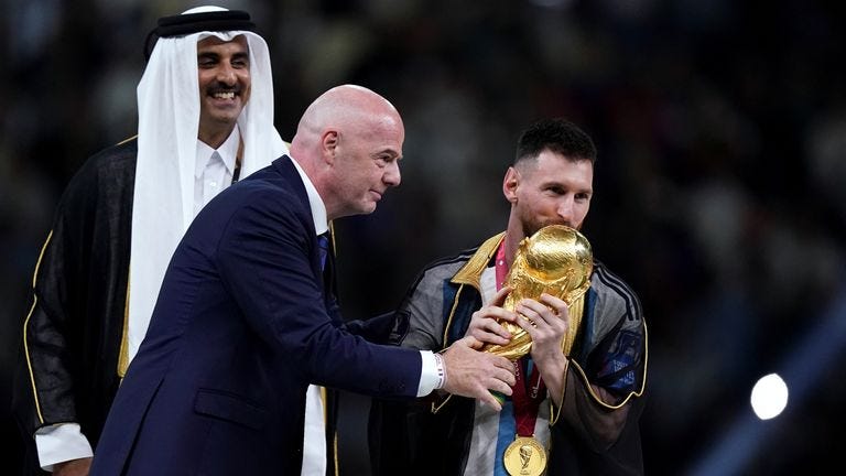 Lionel Messi: Argentina captain wears traditional Arab cloak to lift World  Cup trophy after final win over France | Football News | Sky Sports