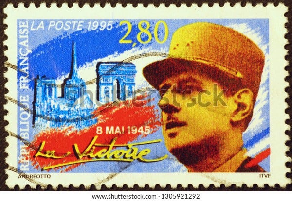 Milan, Italy - June 18, 2016: General Charles de Gaulle on old french stamp