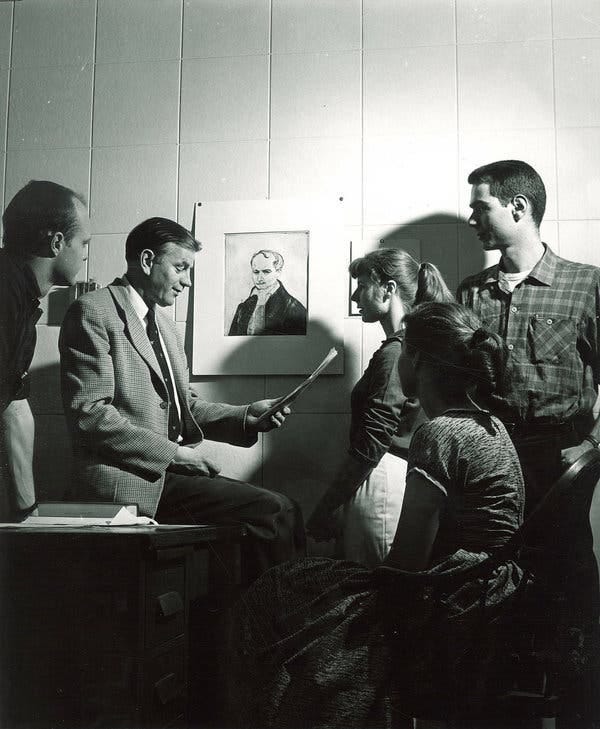 Paul Engle, seated, at the Iowa Writers’ Workshop in the 1950s.