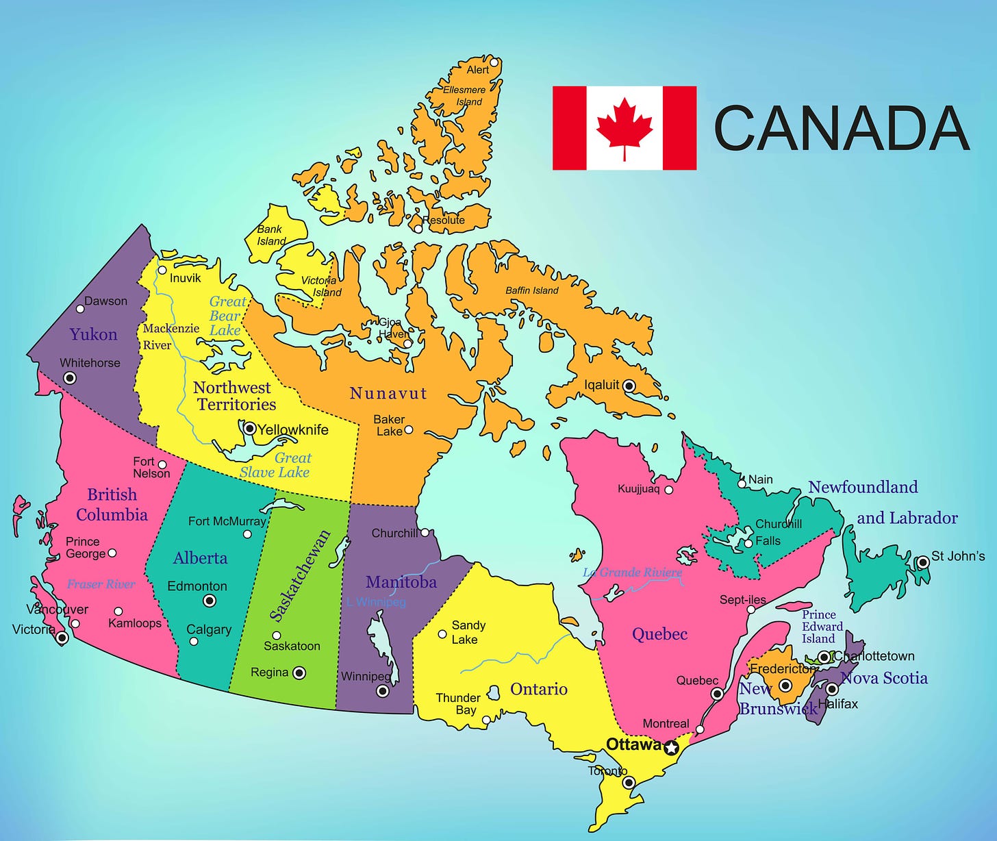 Map of Canada with provincial and territorial boundaries