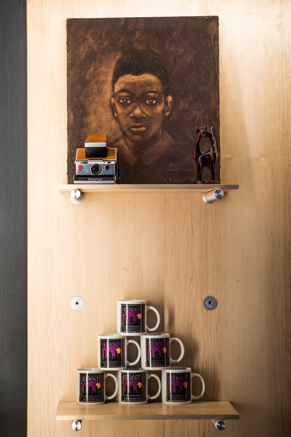 Detail from the Portrait Coffee Roasters pop-up at beSOCIAL. The bottom shelf shows the newly unveiled  coffee mugs  that were for sale.