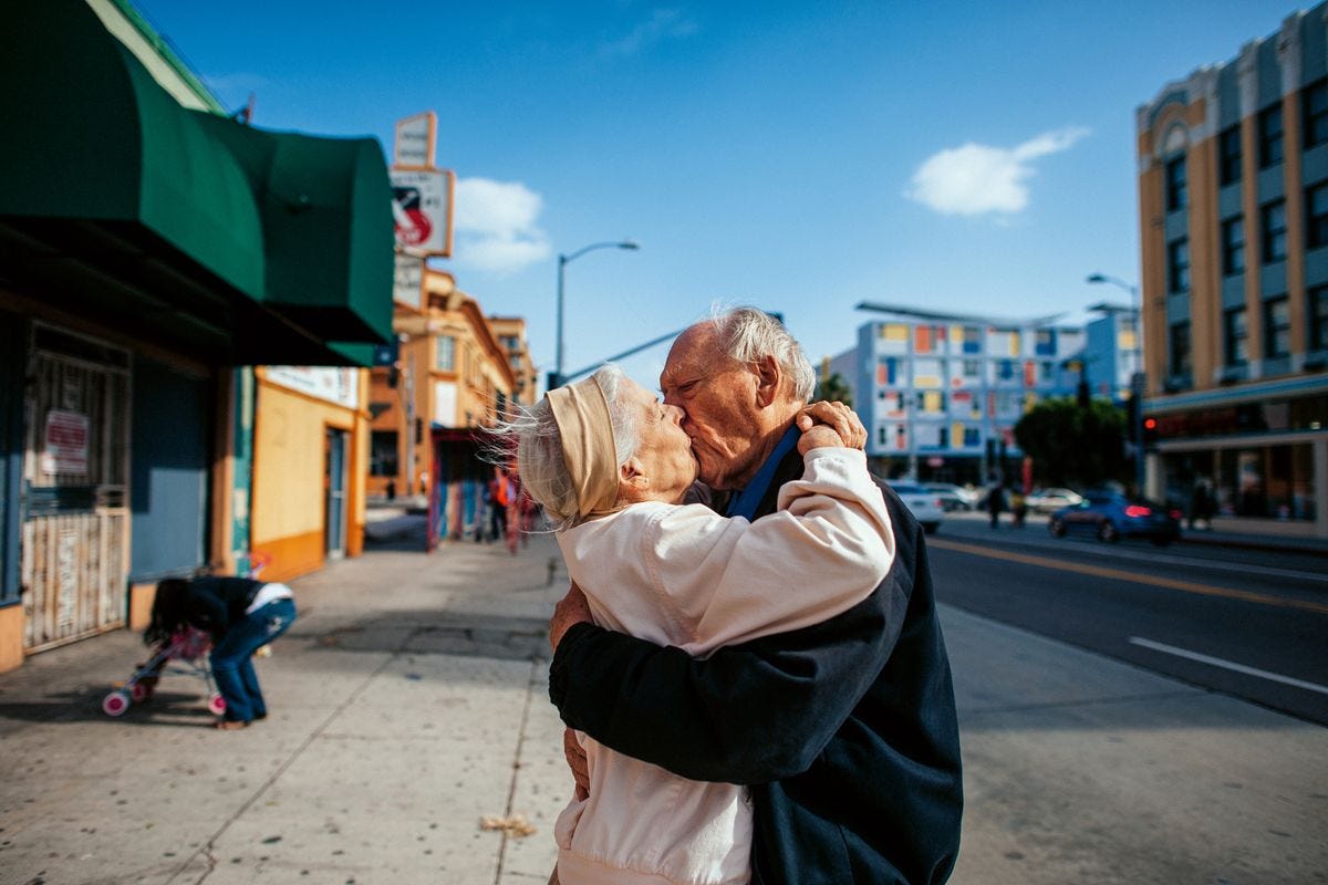 Isadora Kosofsky - Jeanie and Will kiss on the street in Los Angeles, California. From the book- Senior Love Triangle, 2019