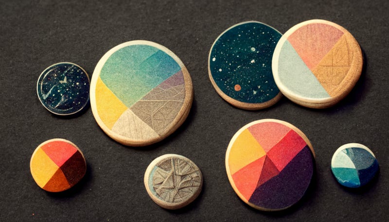 Physical tokens with a variety of colors and sizes. Not what design tokens actually are at all.