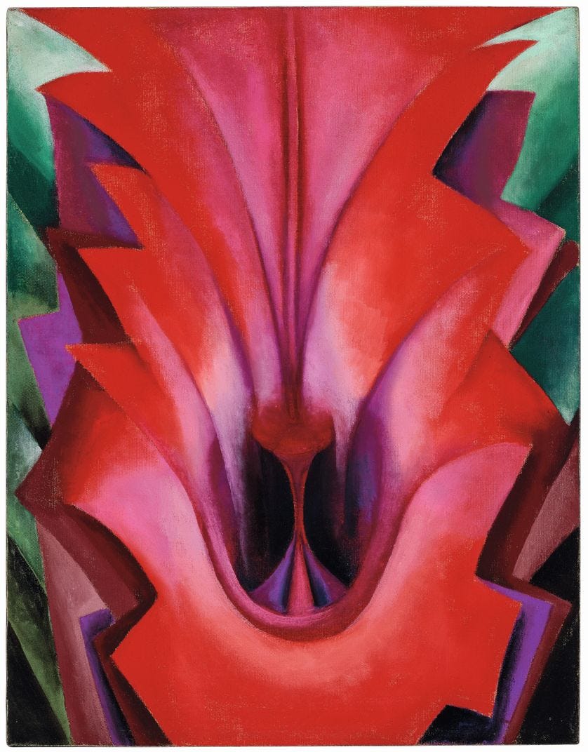 Georgia O’Keeffe, Inside Red Canna, 1919 Huile sur toile, 55,9 ×43,2 cm Collection Sylvia Neil and Daniel Fischel