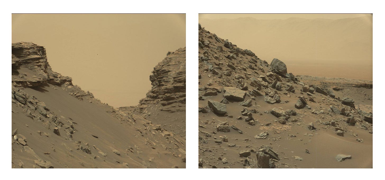 Sloping hillside on planet Mars, NASA image.