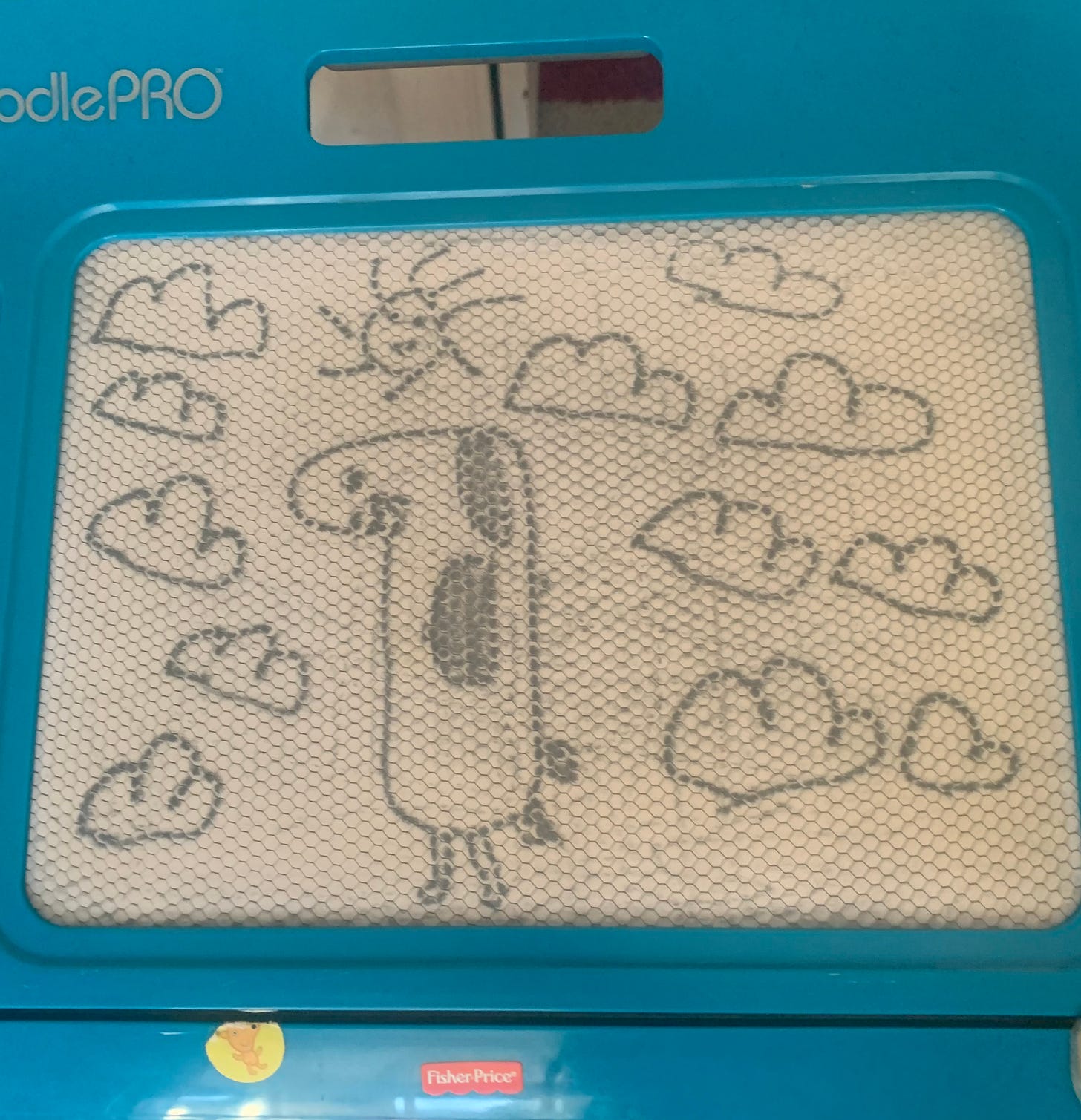 a DoodlePro sketch of a bunny walking on a sunny day through clouds 