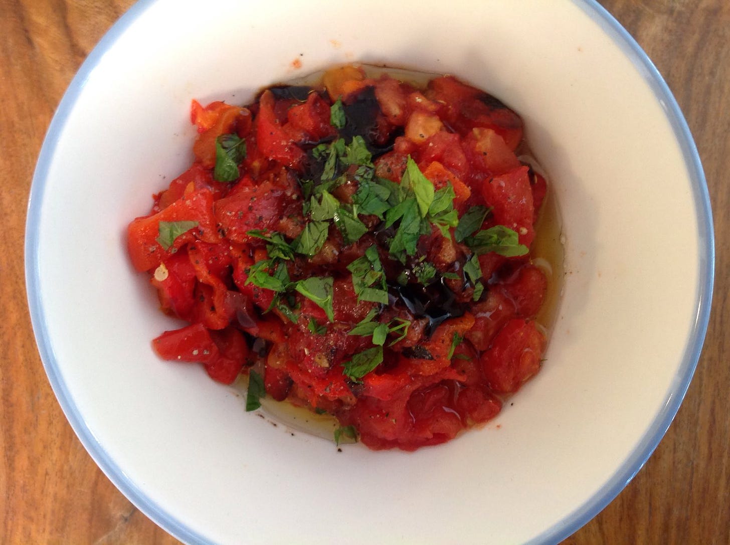 Roast red peppers & tomato topping