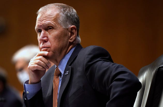 Thom Tillis is seen at a hearing on Capitol Hill.