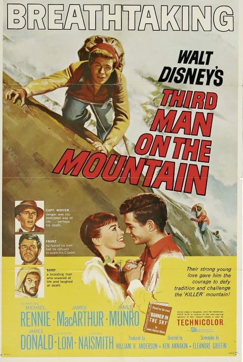 Original theatrical release poster for Walt Disney's Third Man On The Mountain