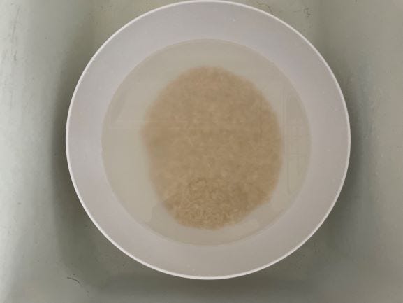 Rice after four soaks/rinses