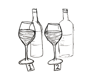 Two Wine Glasses, Two Wine Bottles