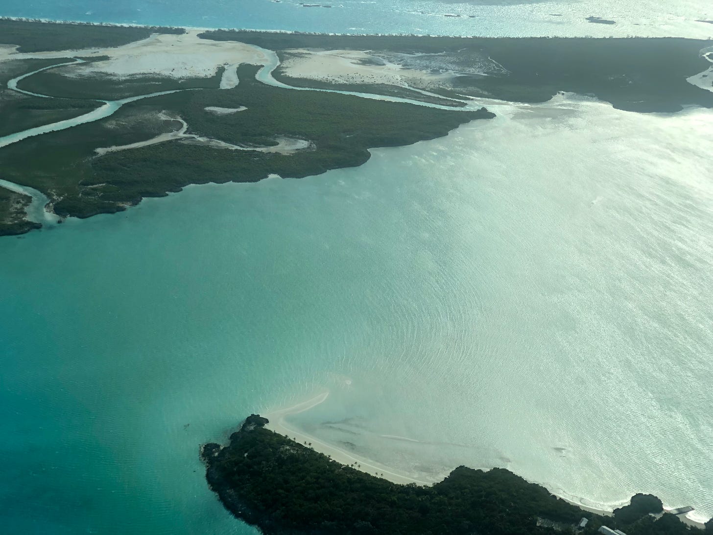 View of some Exuma cays from a float plane