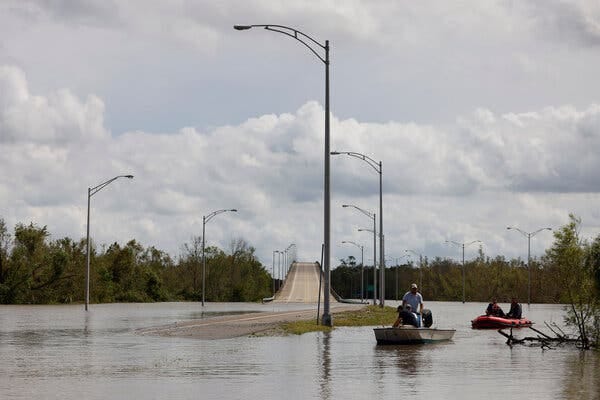 A bridge leading to Jean Lafitte, La., was impassable on Monday in the wake of Hurricane Ida.